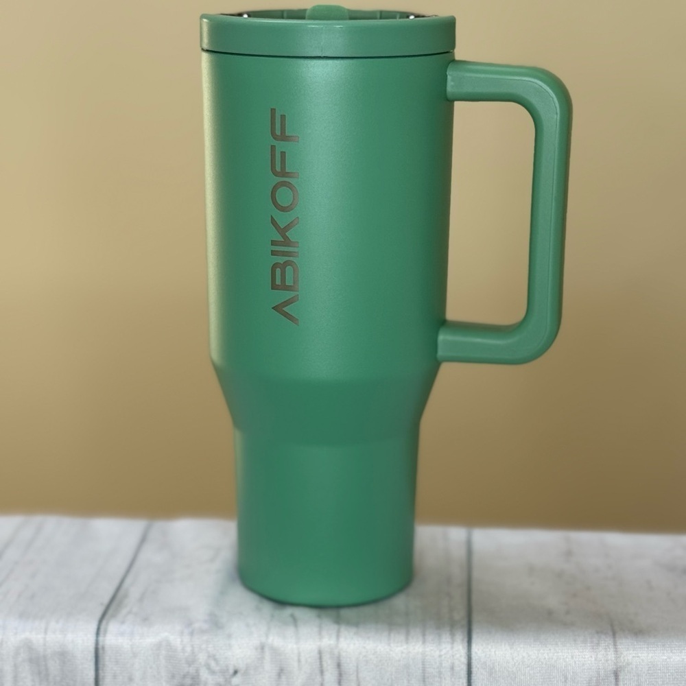 ABIKOFF Green Tumbler with Handle and Flip Straw - Picture 4 of 12